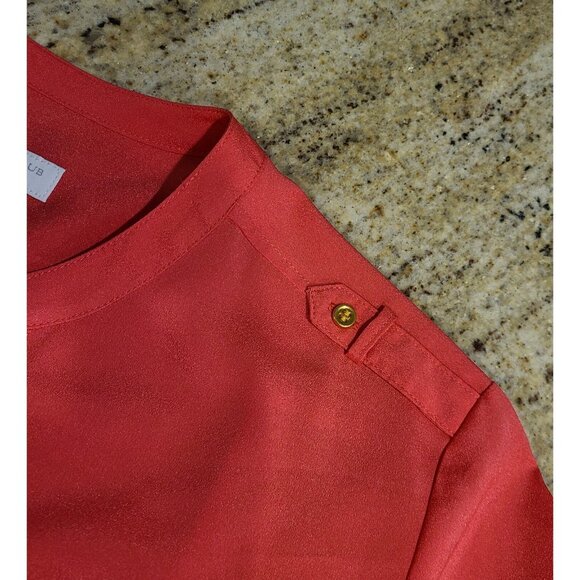 Charter Club Womens Size L Petite Pink Button Blouse Roll Tab Gold Button - Picture 9 of 13